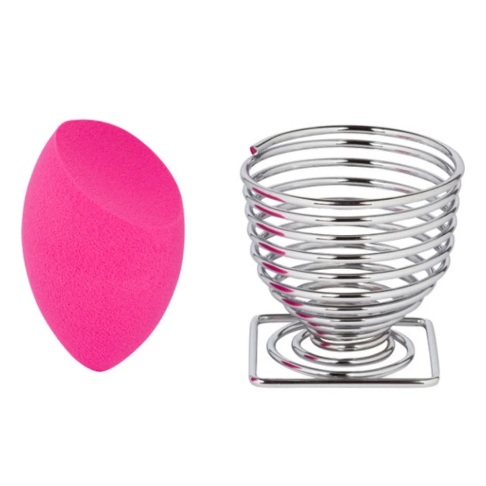 CALA Hot Pink Pro Blender Makeup Sponge & Silver-tone Holder Stand NWT